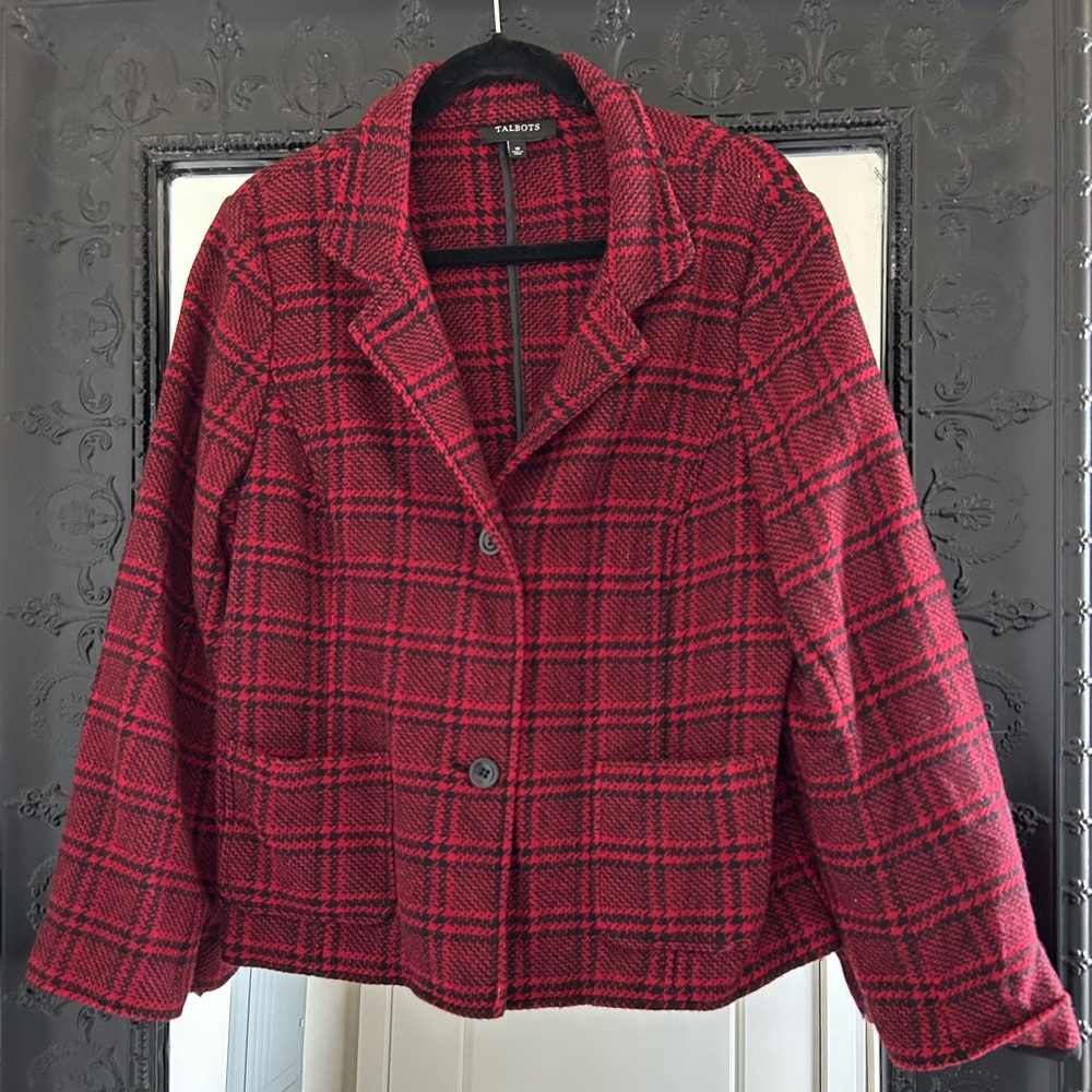 Talbots Red Blazer Classic Tartan Design